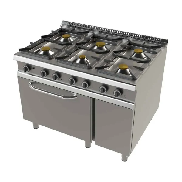Fogão a gás 6 queimadores sobre Forno GN 2/1 com armário lateral