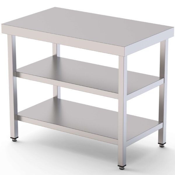 Mesa de Trabajo Acero inoxidable Central Con 2 Estante 2200x500x850h mm WTC150220S2