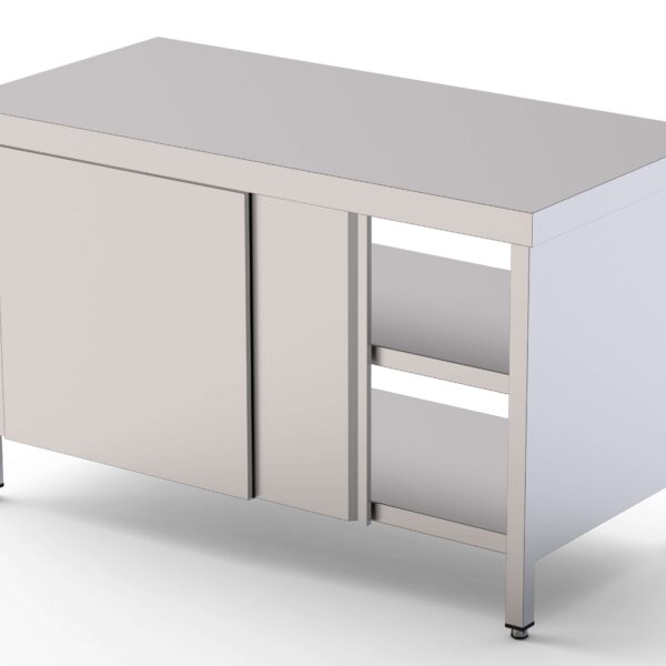 Mesa de Trabajo Acero inoxidable Central Con Puerta Corredera en Ambas Caras 1600x600x850h mm WTC160160PT