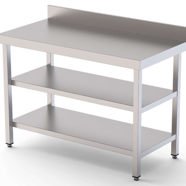 Mesa de Trabajo Acero inoxidable Mural Con 2 Estante 2800x800x850h mm WTW180280S2