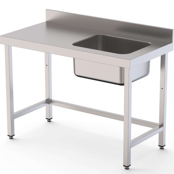 Mesa de Trabajo Acero Inoxidable Mural Sin Estante y Con Cubeta a la Derecha 1000x600x850h mm WTW16010RB0