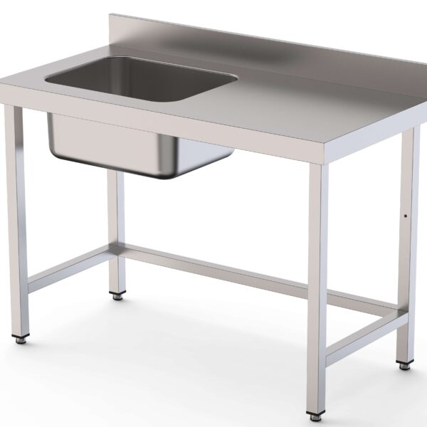 Mesa de Trabajo Acero Inoxidable Mural Sin Estante y Con Cubeta a la izquierda 2600x700x850h mm WTW17026LB0