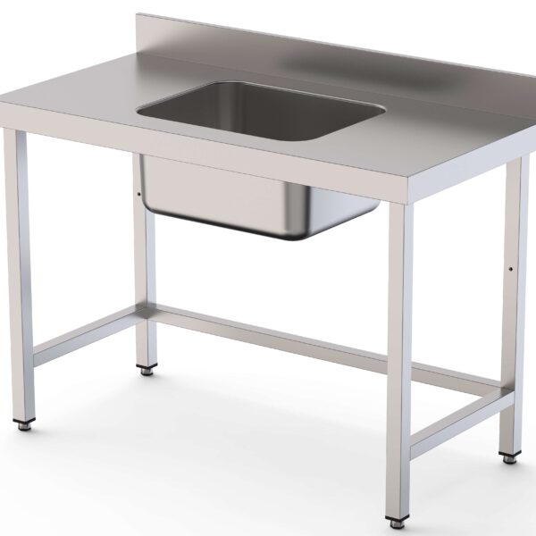 Mesa de Trabajo Acero Inoxidable Mural Sin Estante y Con Cubeta Central 1500x700x850h mm WTW17015CB0