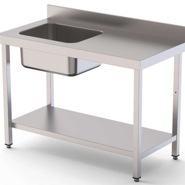 Mesa de Trabajo Acero Inoxidable Mural Con Estante y Con Cubeta a la izquierda 2800x700x850h mm WTW17028LB1