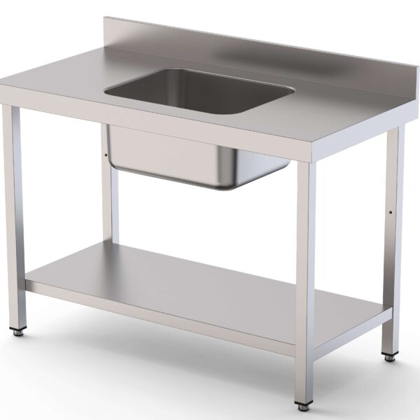 Mesa de Trabajo Acero Inoxidable Mural Con Estante y Con Cubeta Central 2000x700x850h mm WTW17020CB1