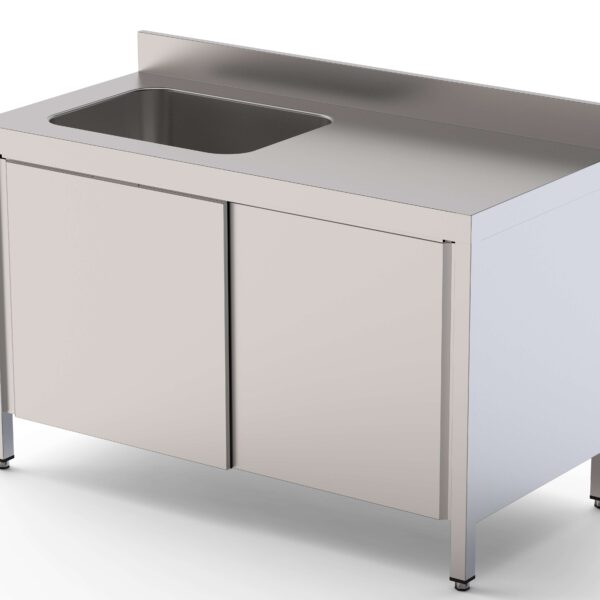 Mesa de Trabajo Acero Inoxidable Mural Con Puertas y Con Cubeta a la Izquierda 1200x700x850h mm WTW17012LBSD