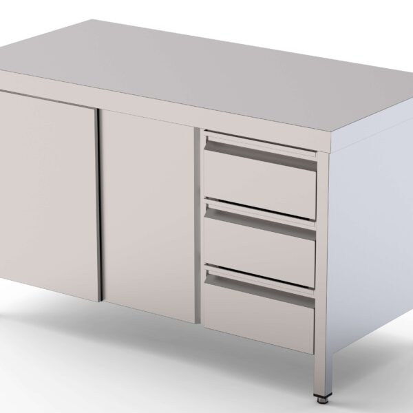 Mesa de Trabajo Acero Inoxidable Central Con Cajones a la Derecha 1400x600x850h mm WTC16014DDR