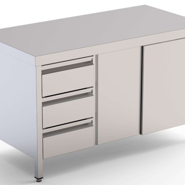 Mesa de Trabajo Acero Inoxidable Central Con Cajones a la Izquierda 2000x600x850h mm WTC16020DDL