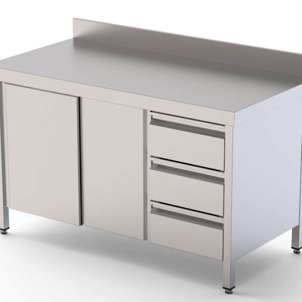 Mesa de Trabajo Acero Inoxidable Mural Con Cajones a la Derecha 1600x700x850h mm WTW17016DDR