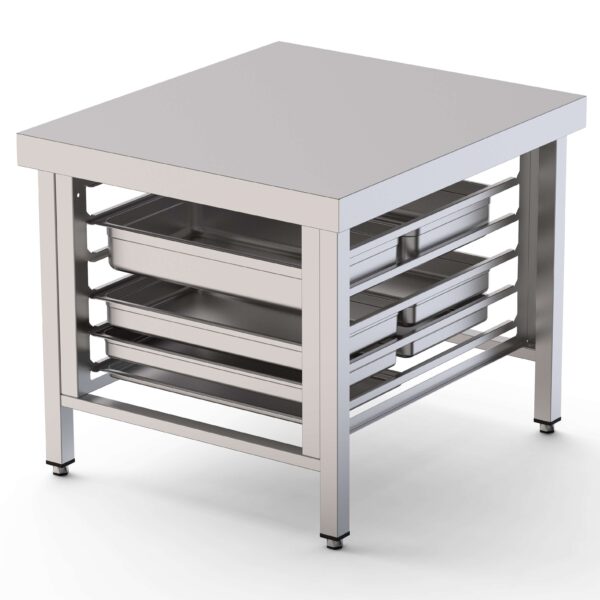 Mesa de Soporte Acero Inoxidable Para Hornos Con 6 Guias GN2/1 850x750x700h mm WTC085GN11O