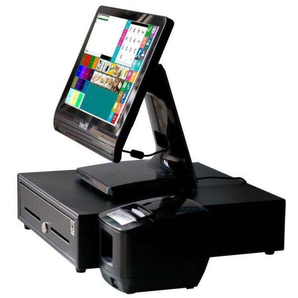 Sistema TPV Compacto Táctil resistiva: TPV Compacto+Cajón Portamonedas+Impresora de Tickets 58mm Versión Básica Comercio MC90+58B-C (4GB y 64 SSD)