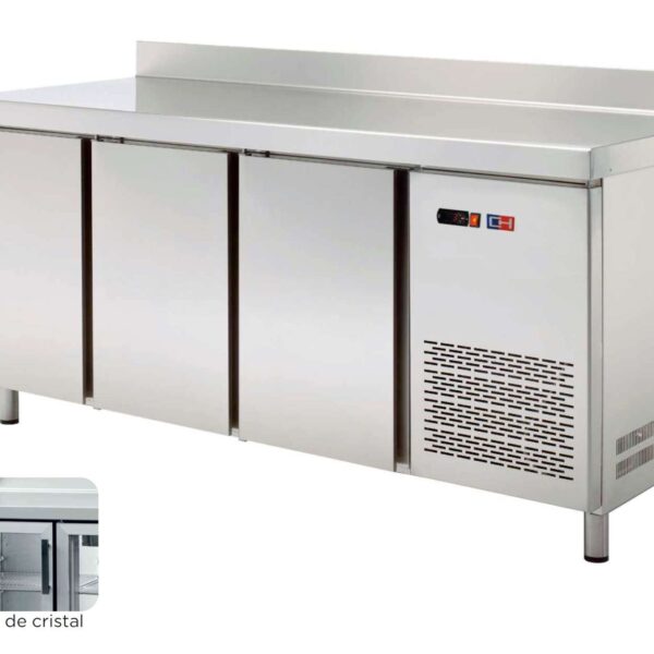 Mesa Snack Refrigerada 4 puertas CRISTAL Fondo 600 de 2542 x600 x850h mm CORDOBA MRCH-250V