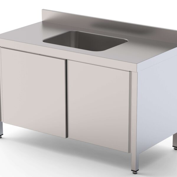 Mesa de Trabajo Acero Inoxidable Mural Con Puertas y Con Cubeta Central 1600x600x850h mm WTW16016CBSD