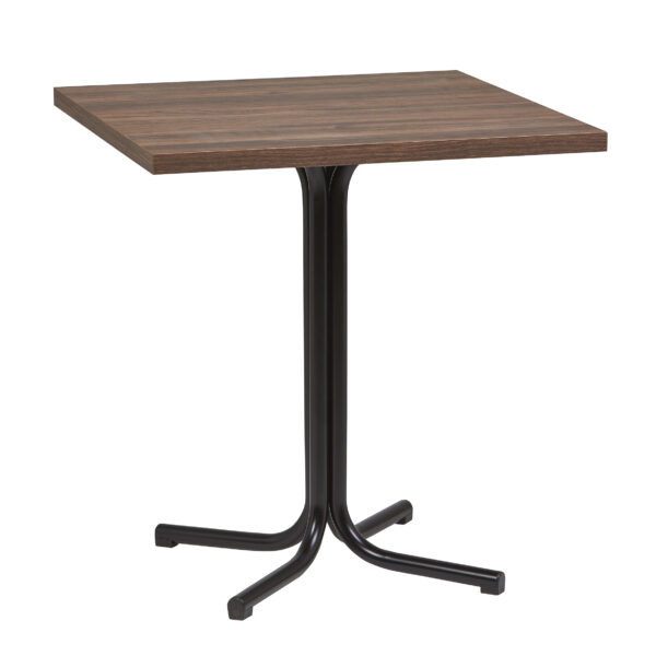 Mesa Interior Armazón Plastificado Negro con Tablero de Melamina Nogal 70x70 cm MERIDA NOG